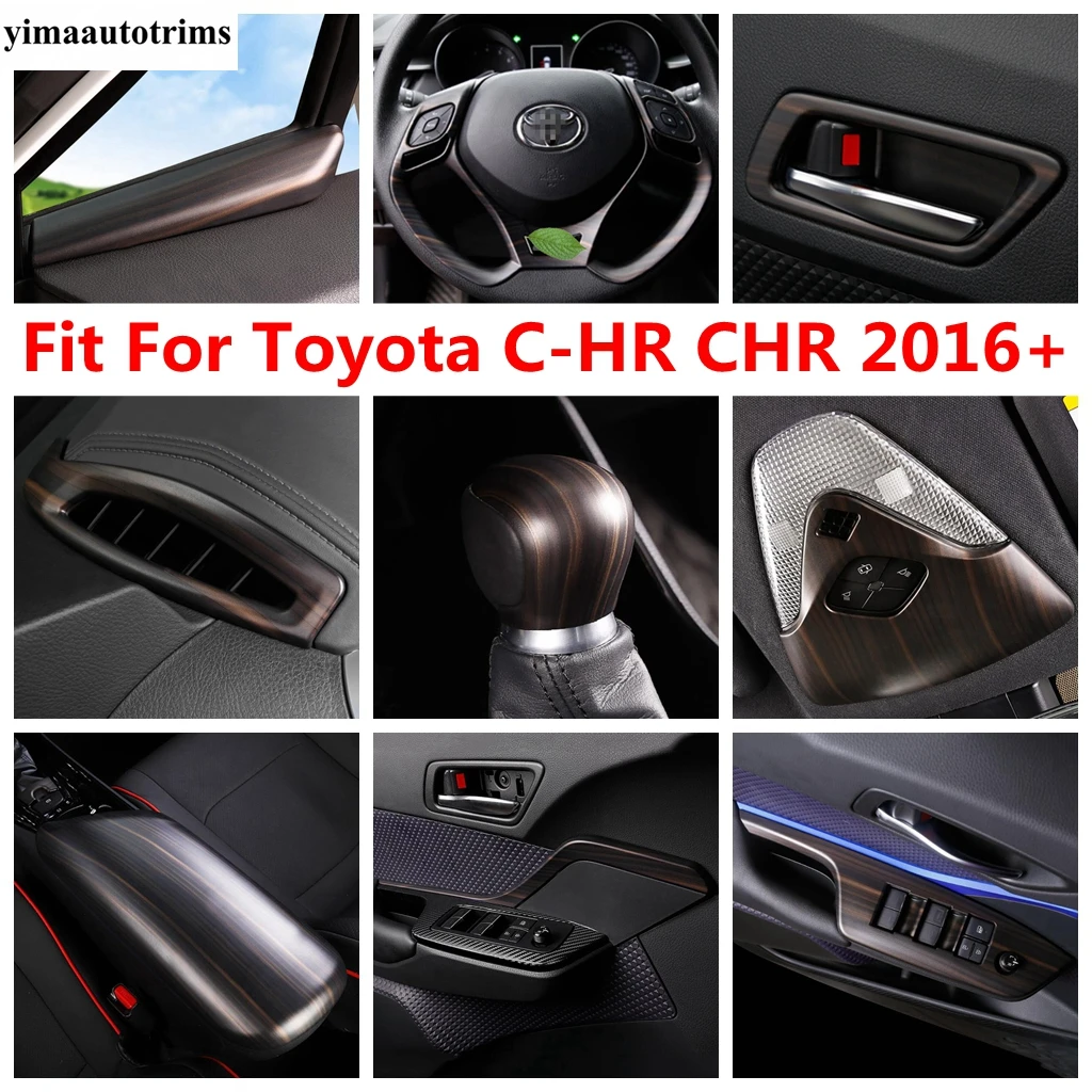 Wheel Gear Head Handle Bowl Air AC Vent Window Lift Armrest Box Cover Trim For Toyota C-HR CHR 2016 -2022 Wood Grain Accessories
