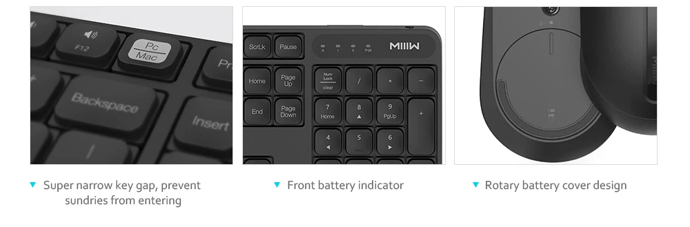 Durable Xiaomi MIIIW Wireless Office Keyboard& Mouse Set 104 Keys 2.4GHz Multi System Compatible Wireless Portable Keyboard