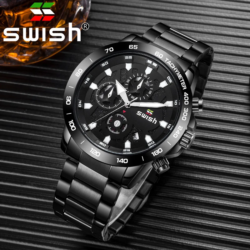 SWISH Модные Кварцевые спортивные мужские часы бизнес полностью стальные часы мужские s часы лучший бренд класса люкс водонепроницаемые часы