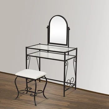 

Simple Iron Dresser Girl's Bedroom Decoration Fashion Dresser High Quality Home Dresser Set with Square Dressing Stool Black