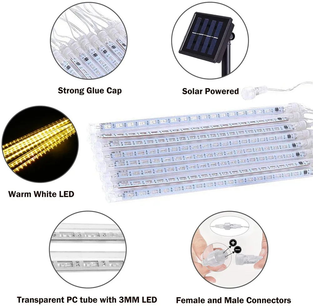 30cm 50cm solar led chuva de meteoros