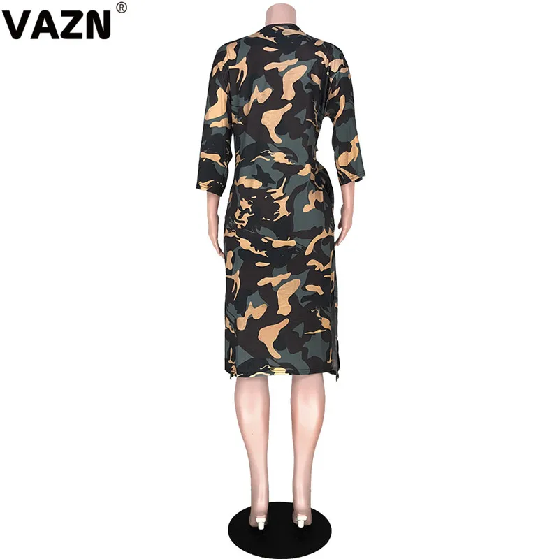 VAZN, новейший стиль, снижение возраста, повседневное, мода, верблюжье, круглый вырез, половина рукава, женское прямое платье миди