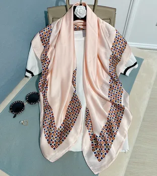 

2020 new Japanese simple scarves women's scarves hot sale print 90*90 square scarves women's Khaki small square dot hijab scarf