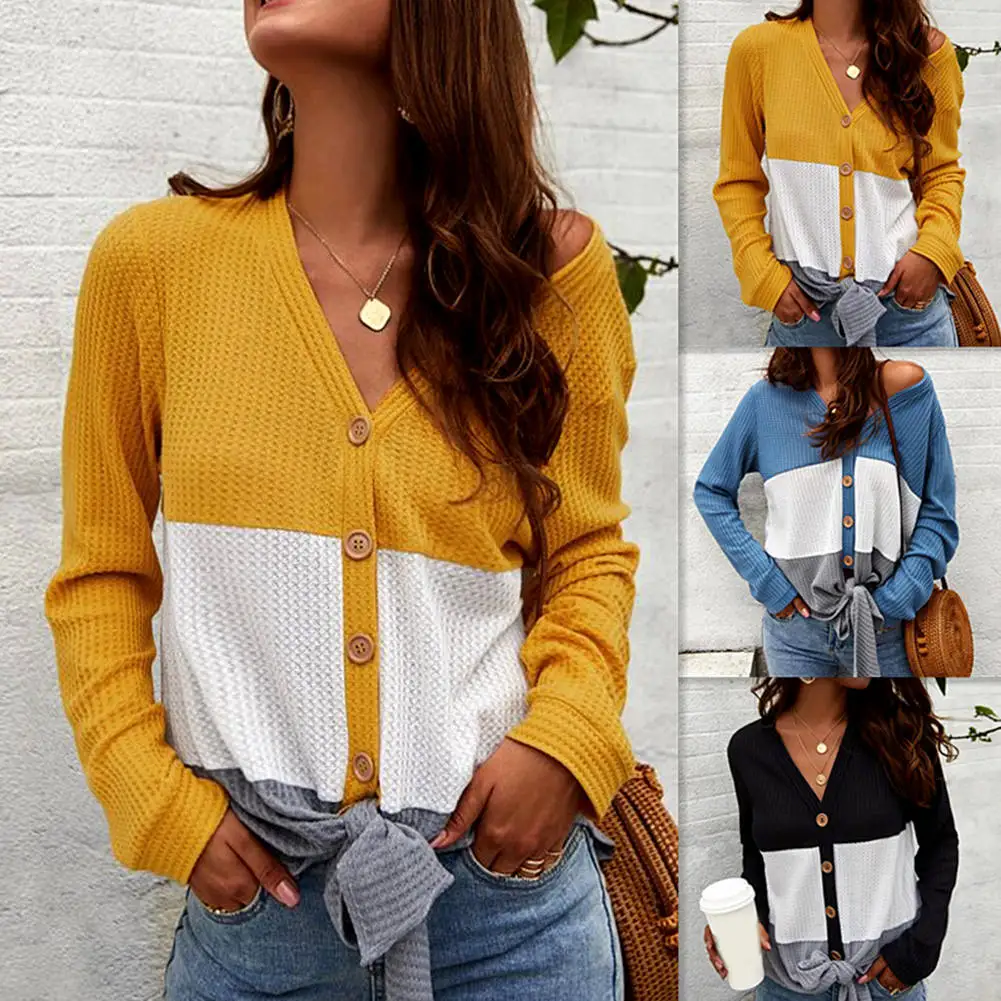 Женский вязаный свитер с v-образным вырезом и длинным рукавом, повседневные свободные топы, рубашка JT-Прямая поставка