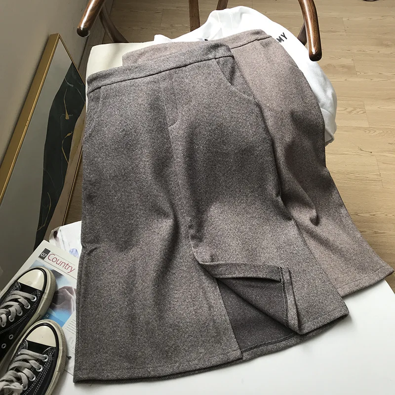 

2020 Korean-style Slim Fit Trend Simple Versatile Solid Color Elegant Skirt 2.11