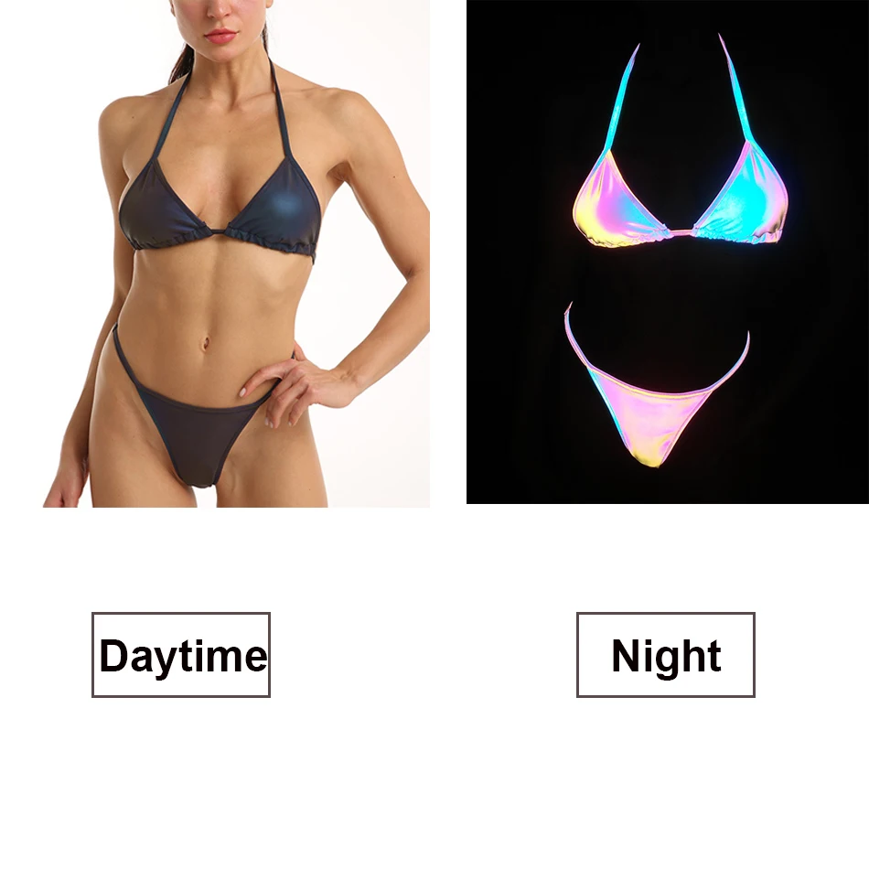 

2021 новый узор, яркие радужные Светоотражающие бикини, сексуальные ремешки, Раздельный лазер, одежда для купания купальник