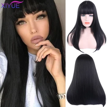 

Free Shipping Long Straight Wig With Bangs Synthetic Hair Wigs Christmas For Woman Black Heat Resistant Daily Wigs For Girls