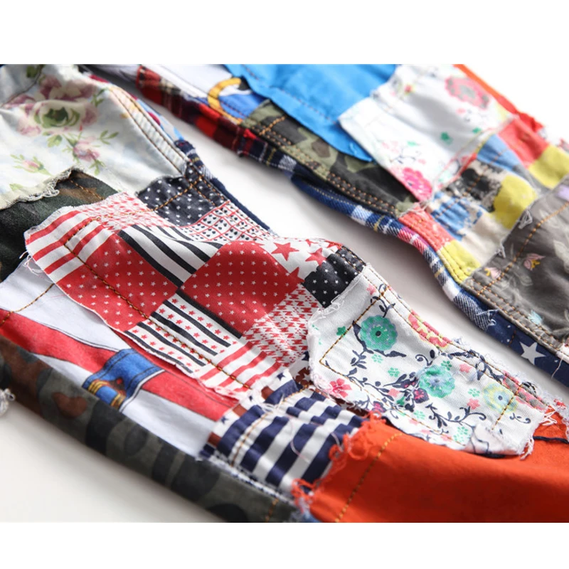 Seller Aolamegs Jeans Men Scottish Retro Plaid Patch High Street Style Denim Advanced Patchwork Casual Cozy Hip Hop Jeans Streetwear