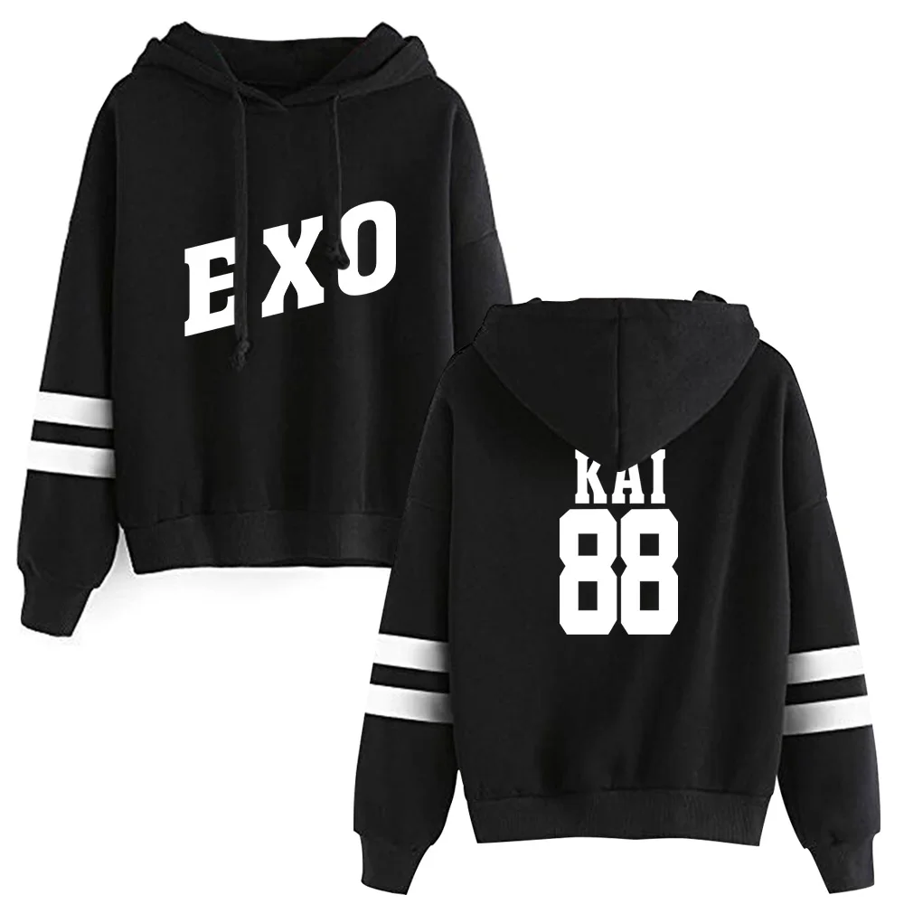 black88 Kpop EXO мужские и женские толстовки Толстовка Флисовая теплая XIUMIN уличная унисекс размера плюс Kawaii хип хоп Корейская одежда - Цвет: black88