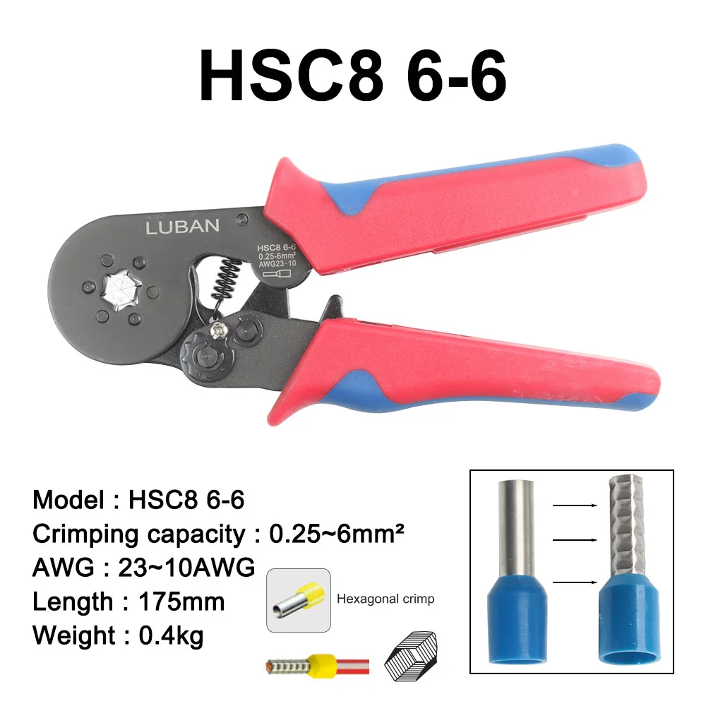 Hsc8 6-4C мини саморегулируемые обжимные плоскогубцы 0,25-10 мм2 клеммы обжимной инструмент Мультитул инструменты руки плоскогубцы awg 23-7 - Цвет: 6-6A