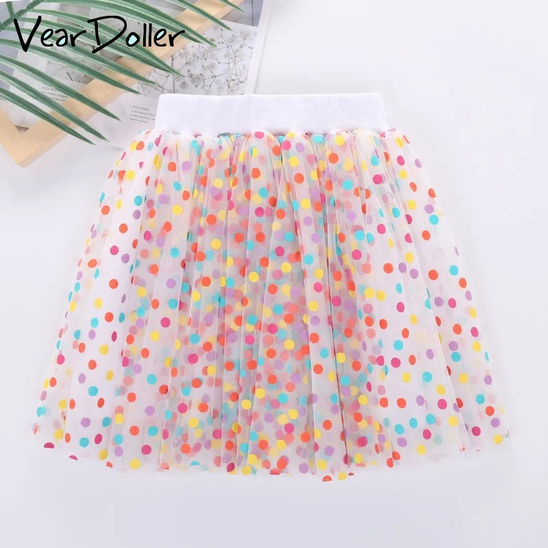 VearDoller Girls Skirts Fashion Color Dots Baby Kids Ball Gown Children's Clothes Cute Bow Girl's Colorful Polka Dot Mesh Skirt | Мать и