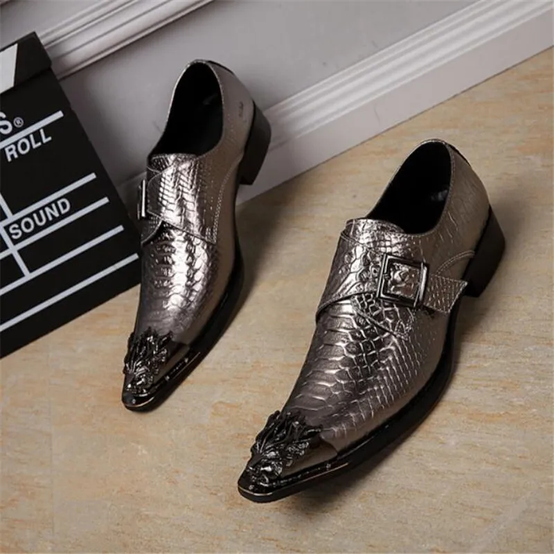 British Men's Genuine Leather Shoes gold/ Silver Business Party Dress Shoes Fashion Flat Wedding Men Gentleman Oxford Shoes