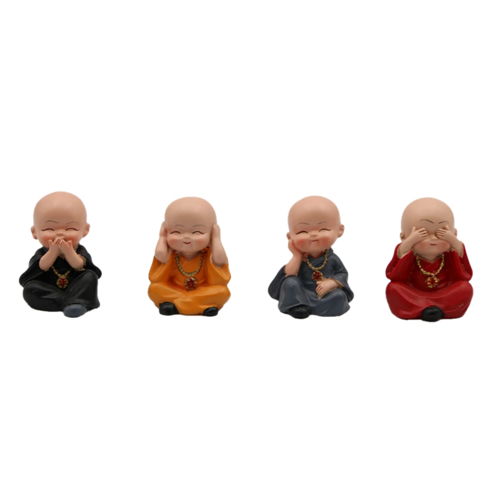 Monks Figurine Decor Set of 4 Monks Figurine Hear No Evil See No Evil Speak Do Statue Car Home Desk Shelf Decor Collectible Art