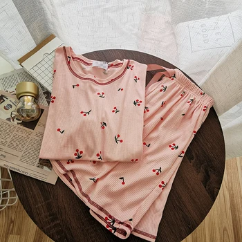 

Heliar Women Two Pieces Sets Elastic Waist Cute Fruit Blouse And Skirts Pajama Cottons Sets Female Women Sets 2020 Summer