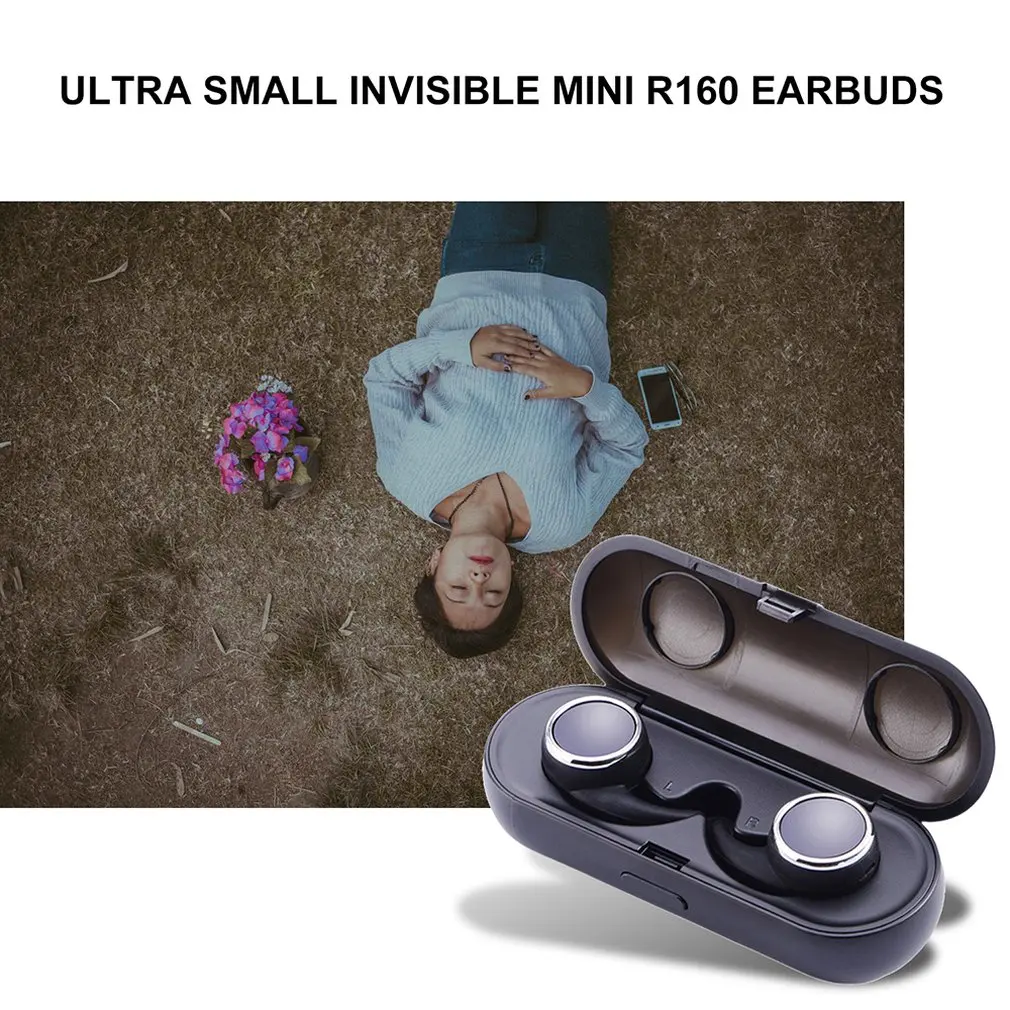 Handsfree Sports R160 TWS Bluetooth V4.1 настоящие беспроводные стерео наушники мини невидимый микрофон 300 мАч зарядная коробка