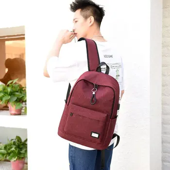 

Business backpack male USB charging canvas schoolbag large capacity outdoor travel backpack