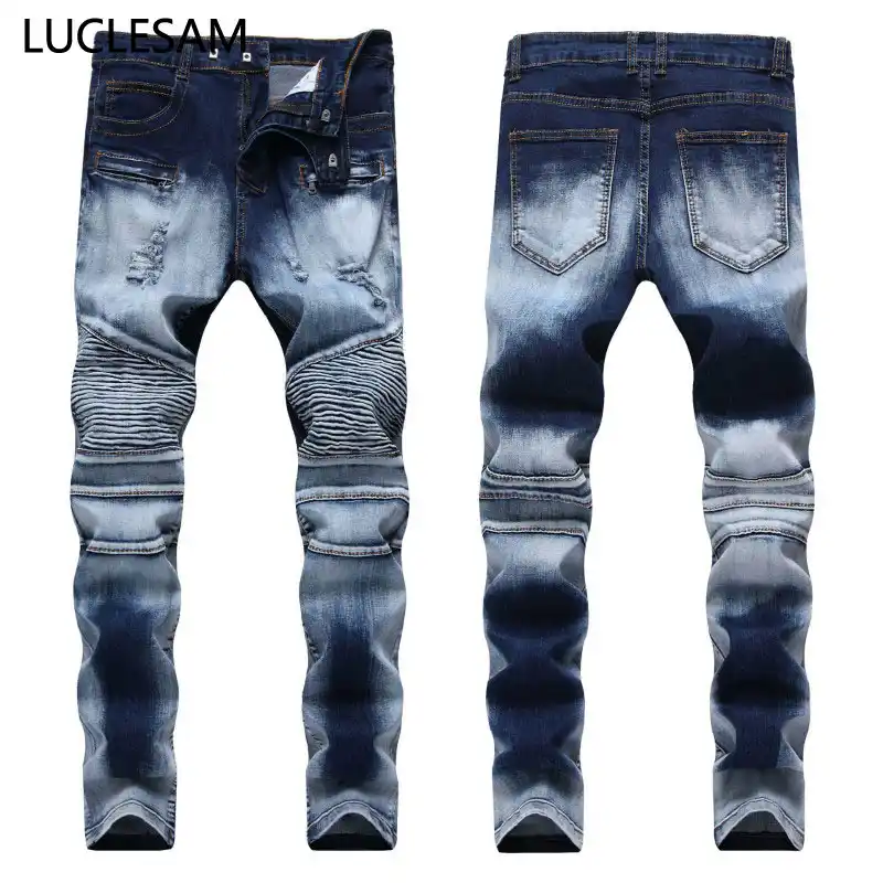 mens pleated jeans pants