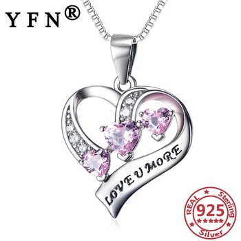 شراءYFN 925 فضة القلب قلادة مكعب الزركون قلادة عقيق فضية اللون 925 مجوهرات فضة سلسلة المرأة 925 هدية عيد الأم