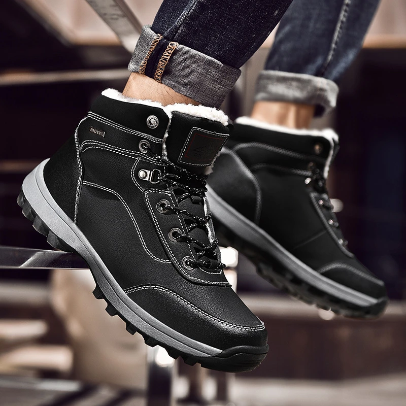 

Autumn Winter Genuine Leather Men Boots Boot Lace Up Keep Warm Ankle Comfortable Running Men Plus Size 47 Men sneakers zapatos