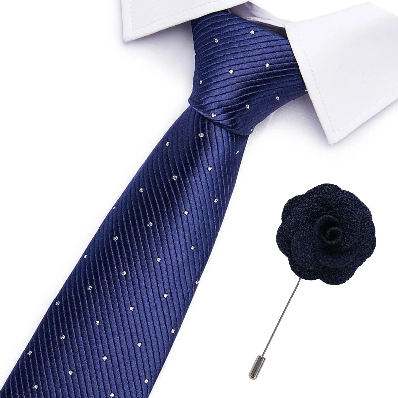 

Style Neck Tie For Men Slim Tie Solid Color Necktie Polyester Narrow Cravat Royal Party Formal Ties brooch set Necktie Wedding