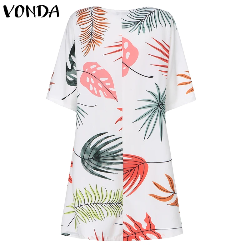 VONDA/женские короткие платья с v-образным вырезом и коротким рукавом, летние модные свободные платья для вечеринок размера плюс, пляжные богемные платья Vestidos S-5XL