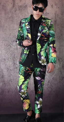 suit Мужской костюм с принтом хипстерский зеленый костюм куртка M-6XL! Костюмы для сцены большого размера - Цвет: suit