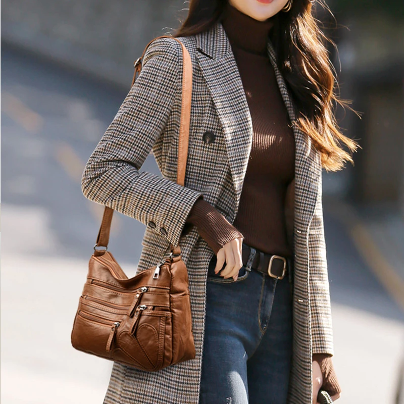 Vintage Small Crossbody Bag Women Casual PU Leather Messenger Bag Double-layer Handbag and Purse Lady Shopping Phone Totes Bolso