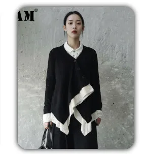 [EAM] High Elastic Waist Black  Buckle Split Joint IrregularHalf-body Skirt Women Fashion Tide New Spring Autumn 2020 1DA108