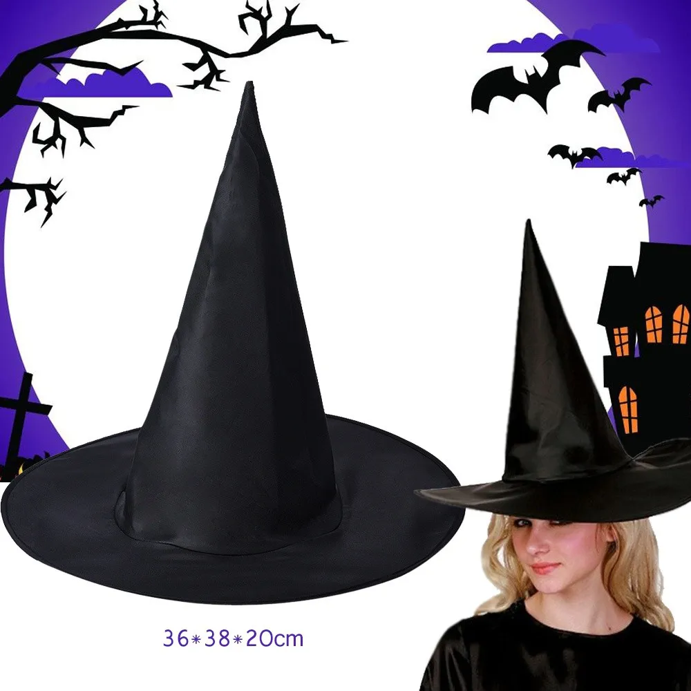 

1Pcs Halloween Witch Hat Costume Props Wider Reliable Adult Womens Black Witch Hat For Halloween Costume Party Accessory