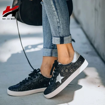 

Handmade high quality comfortable spring and autumn Women‘s’ casual sneakers Lace up low cut fashion sequins Women Single shoes