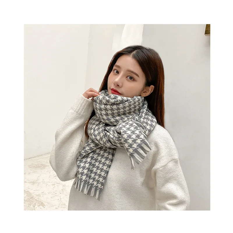 PHLE модный черно-белый шарф с узором гусиные лапки мужской толстый теплый