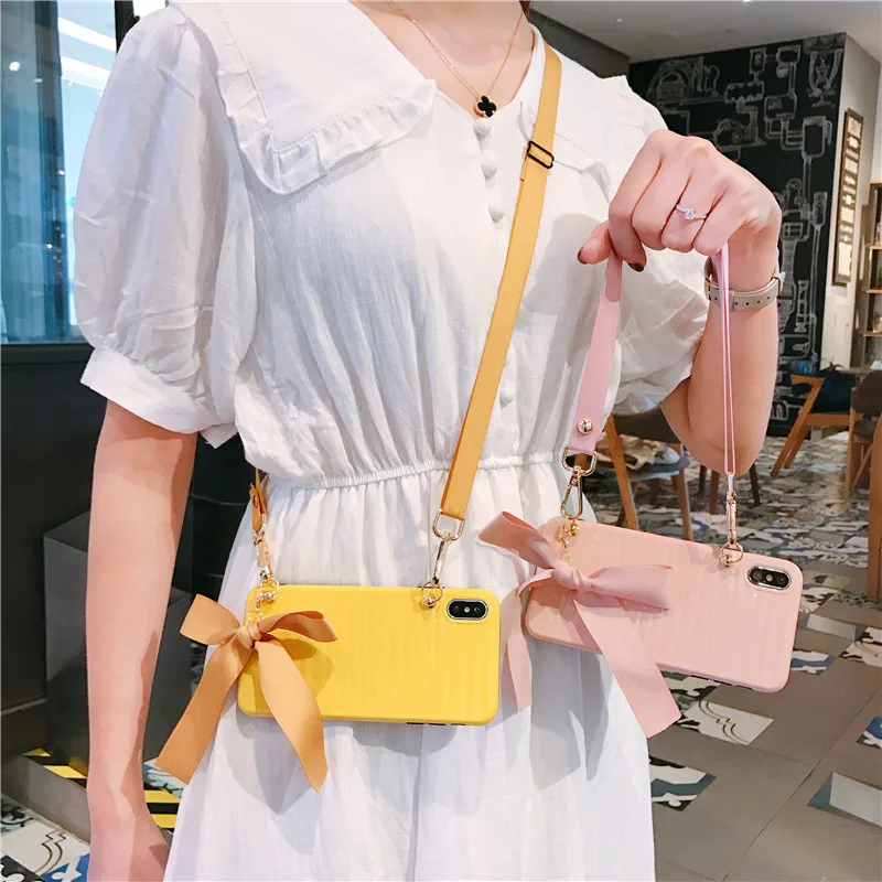 

strap tpu case for iphone XR X XS MAX 8 7 6 6s plus case cover fashion candy color shoulder soft silicon phone bag capa fundas