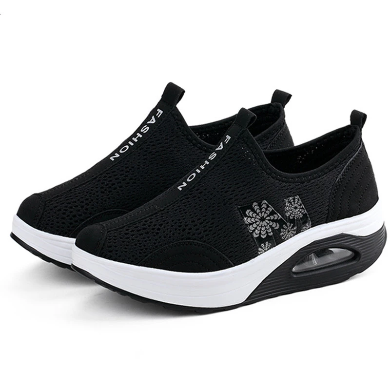 black size 35-40 Кроссовки на танкетке с воздушной подушкой; женская обувь на толстой подошве; летняя обувь для танцев; дышащая обувь, увеличивающая рост; обувь для прыжков - Цвет: black size 35-40