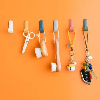 

4/6pcs/set Solid Color Free Punching Towel Hooks Door Wall Adhesive Home Hangers Hanger Racks Keys Hat Decor Hangers Self