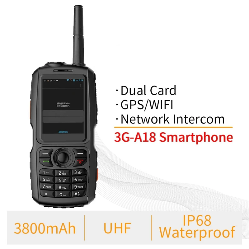 A18 IP68 Waterproof GPS WCDMA GSM Smartphone Dual Card Zello Cellphone UHF 400-470 PTT Walkie Talki