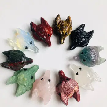 

Natural stone pendant Quartz Crystal tiger eye Hand carved Wolf Head shape Pendant for diy jewelry making necklac Accessorie