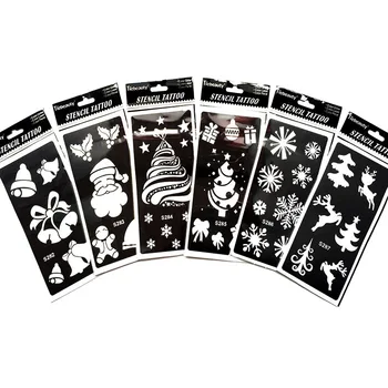 

6Pcs/Set Glitter Tattoo Stencils Template Bady Temporary Templates For Christmas Xmas Painting Snow Santa Claus Children Decor