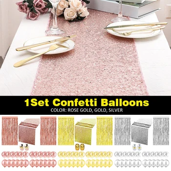 

Party Decorations Kit Background Wall Fringe Curtain Birthday Home Anniversary Reusable Confetti Balloons Sequin Table Runner