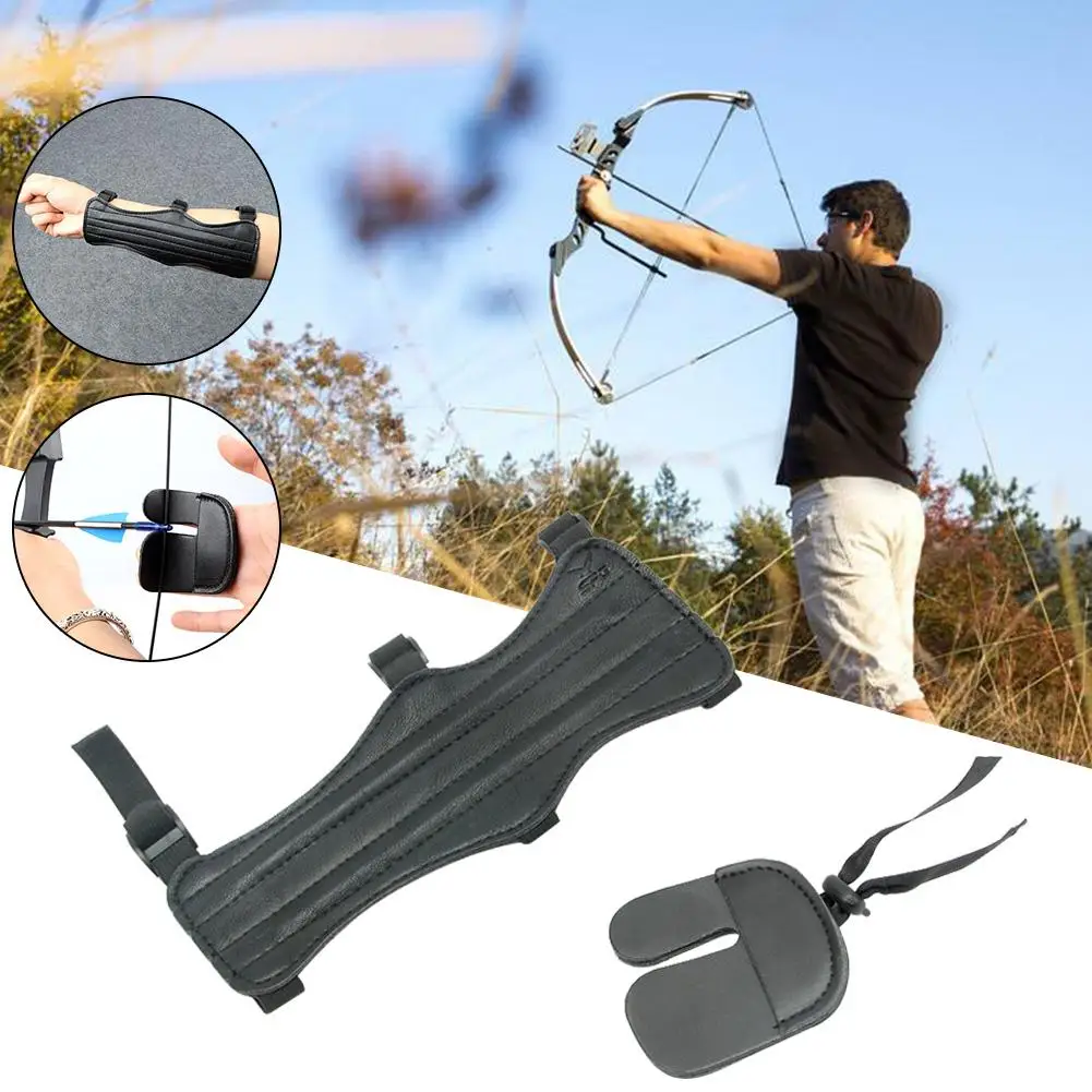 1set Archery Arm Guard Finger Guard Kit Finger Tab Protection Gear Bow