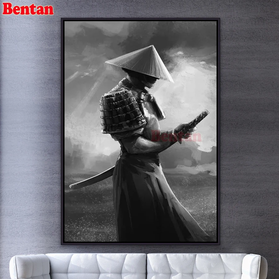 

DIY Diamond Painting Full Square round Rhinestone Diamond Embroidery Japanese Samurai Diamond Mosaic Cross Stitch Home Decor