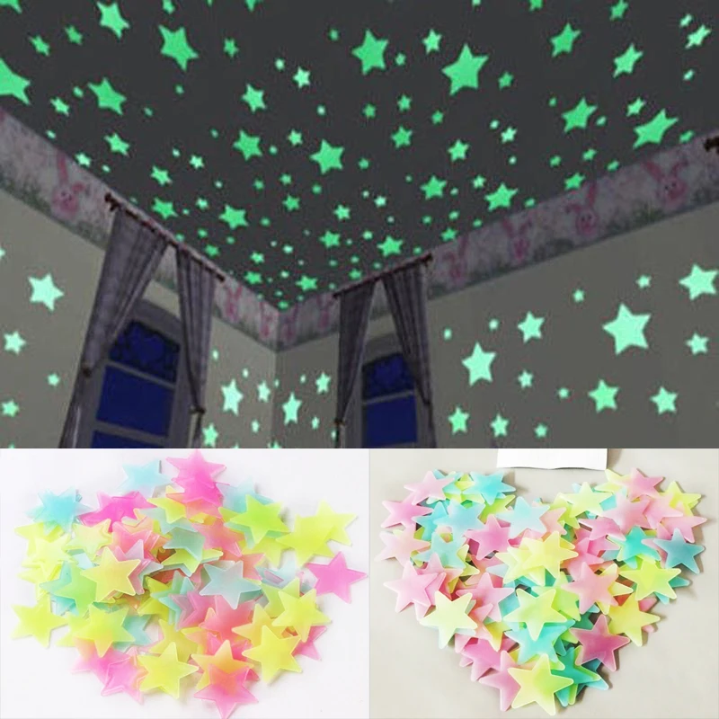 Description Picture 2 of item50pcs 3D Stars Glow In The Dark Wall Stickers Luminous Fluorescent Wall Stickers For Kids Room Bedroom Ceiling Home Decor Set
