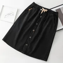 

Denim Skirts Womens Autumn Black Basic High Waist Casual Short Skirt Femme A-line Women Button Lace Up Elegant Skirts Plus Size