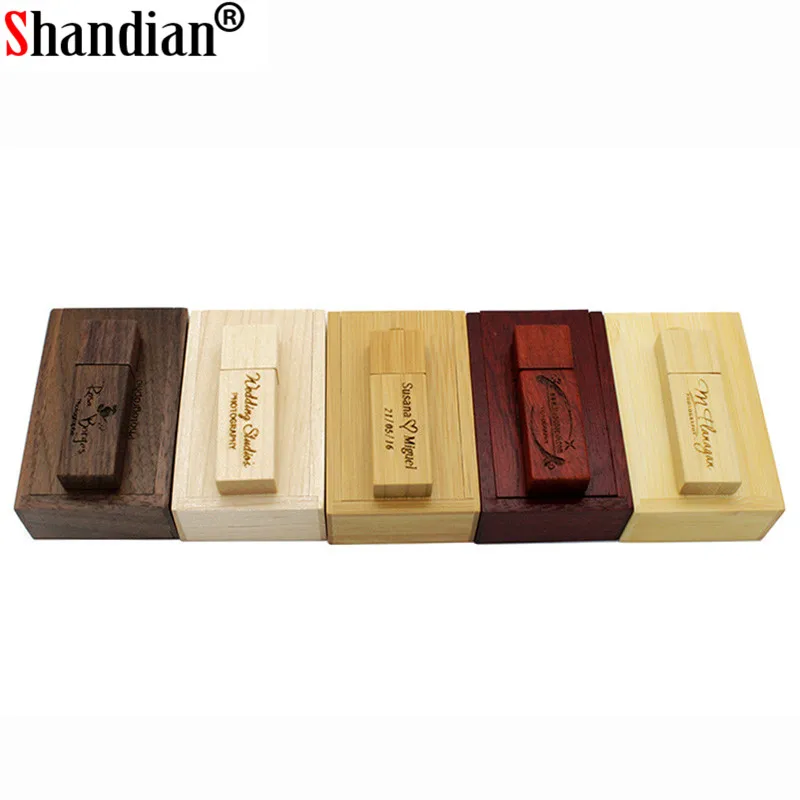 SHANDIAN Бесплатная логотип деревянный с подарочной коробкой USB флеш накопитель