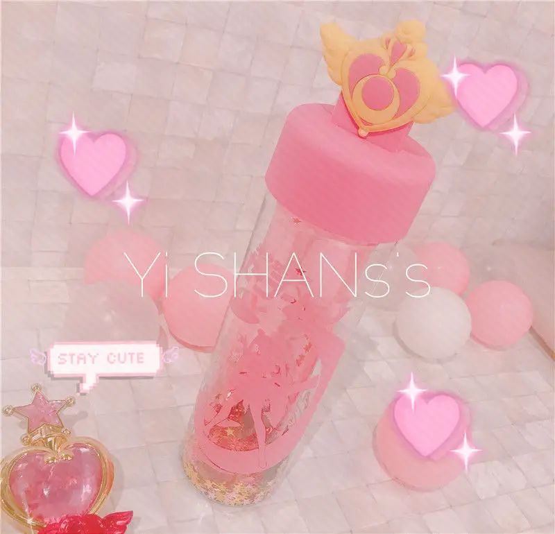 

Anime Sailor Moon Crystal Pink Water Bottle Star Travel Cup Mug Wand Stick Tsukino Usagi Serenity Cosplay Prop Gift