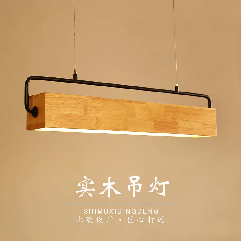 

Nordic Dining Room Long Chandelier Modern Rectangular Living Room Lamps Led Bedroom Bar Simple Solid Wood Chandelier Bed