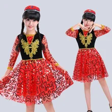 Songyuexia новые детские танцевальные костюмы для девочек Uyghur, Детские национальные костюмы Xingjiang, детская национальная танцевальная одежда