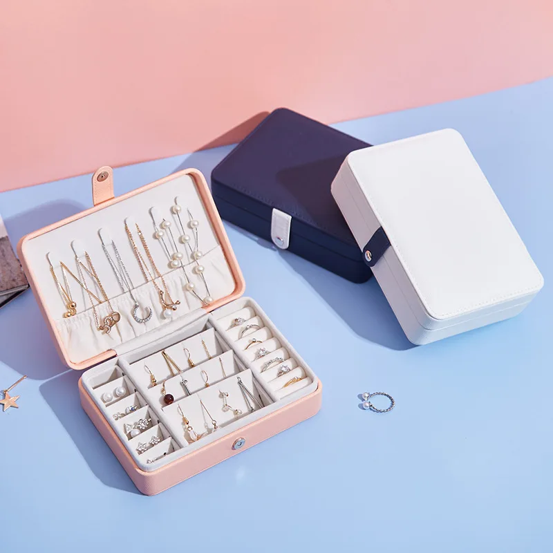 

Portable Jewelry Box Organizer Display Travel Earrings NecklacesJewelry Case Boxes Waterproof Leather Storage Zipper Jewelers