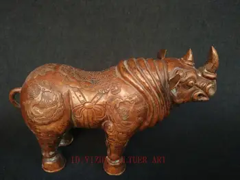 

YIZHU CULTUER ART Rare Collection Old China red copper Hand-made Rhino Statue Beautiful Decoration