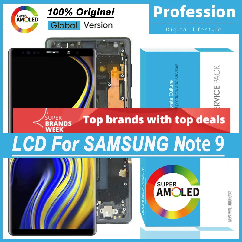 100% Оригинальный Amoled 6 4 ''дисплей с рамкой для Samsung Galaxy Note 9 Note9 N960F Полный