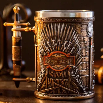 

Game Of Throns Medieval Beer Mug Iron Throne Sword Tankard Stainless Steel Resin 3D Coffee Cups and Mugs Fans Christmas Gift